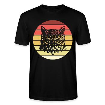 Eule Retro Style Vintage - Stanley/Stella Unisex Bio-T-Shirt CRAFTER - Schwarz - Vorne - Alina (178cm) & Michal (187cm)