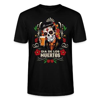 Dia De Los Muertos Beer Skull Skull - Stanley/Stella CRAFTER Unisex Organic T-Shirt - black - Front - Alina (178cm) & Michal (187cm)