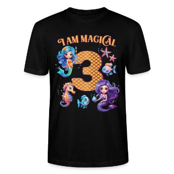 Mermaid Anniversaire 3 ans - T-shirt bio CRAFTER Stanley Stella Unisexe - noir - Devant - Alina (178cm) & Michal (187cm)