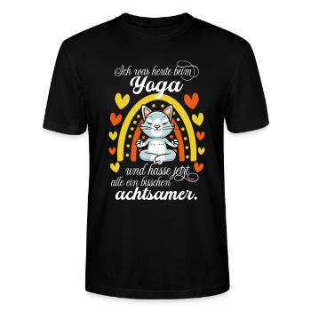 Yoga Katze - Stanley/Stella Unisex Bio-T-Shirt CRAFTER - Schwarz - Vorne - Alina (178cm) & Michal (187cm)