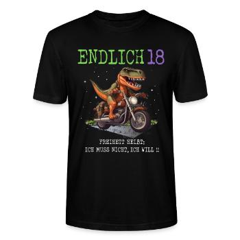 Endlich 18 Dino auf Motorrad - Stanley/Stella Unisex Bio-T-Shirt CRAFTER - Schwarz - Vorne - Alina (178cm) & Michal (187cm)