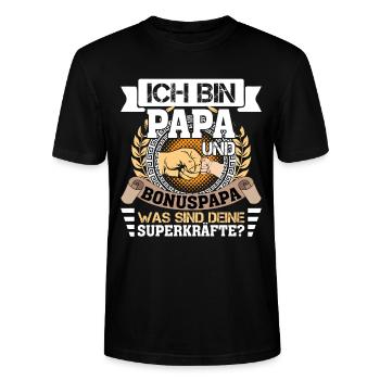Stiefvater Bonuspapa Spruch Lustig - Stanley/Stella Unisex Bio-T-Shirt CRAFTER - Schwarz - Vorne - Alina (178cm) & Michal (187cm)