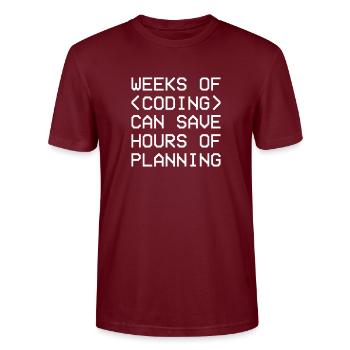 Weeks Coding Save Hours Planning Admin - Stanley/Stella Unisex Bio-T-Shirt CRAFTER - Burgunderrot - Vorne - Alina (178cm) & Michal (187cm)