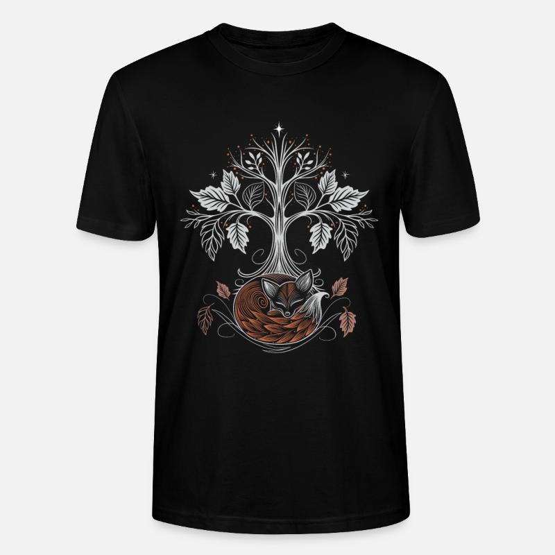 Schlafender Fuchs unter Lebensbaum - Herbstnacht - Stanley/Stella Unisex Bio-T-Shirt CRAFTER - Schwarz