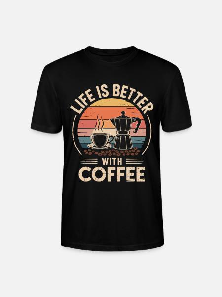 Lebensfreude mit Kaffee Illustration - Stanley/Stella Unisex Bio-T-Shirt CRAFTER - Schwarz