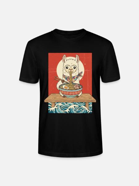 Kawaii Llama Ramen Noodles - Stanley/Stella CRAFTER Unisex Organic T-Shirt - black