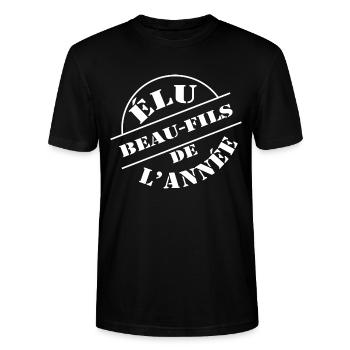 élu Beau fils de l année - cadeau beau fils - T-shirt bio CRAFTER Stanley Stella Unisexe - noir - Devant - Alina (178cm) & Michal (187cm)