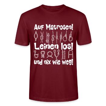 Auf Matrosen! Leinen los! - Stanley/Stella Unisex Bio-T-Shirt CRAFTER - Burgunderrot - Vorne - Alina (178cm) & Michal (187cm)