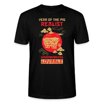 Pig Chinese zodiac sign - Stanley/Stella CRAFTER Unisex Organic T-Shirt - black - Front - Alina (178cm) & Michal (187cm)