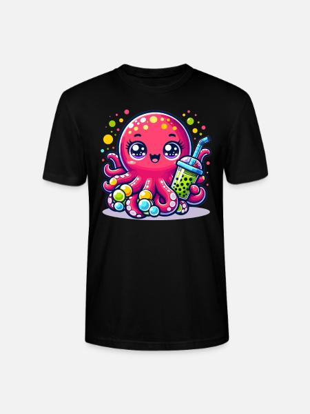 Kawaii Octopus With Bubble Tea Sea Ocean Boba Tea - Stanley/Stella CRAFTER Unisex Organic T-Shirt - black