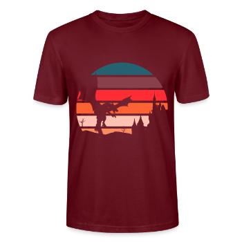 Retro Drache - Fantasy 80er 90er Vintage Design - Stanley/Stella Unisex Bio-T-Shirt CRAFTER - Burgunderrot - Vorne - Alina (178cm) & Michal (187cm)
