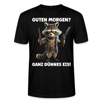 Guten Morgen Ganz Dünnes Eis Morgenmuffel Waschbär - Stanley/Stella Unisex Bio-T-Shirt CRAFTER - Schwarz - Vorne - Alina (178cm) & Michal (187cm)