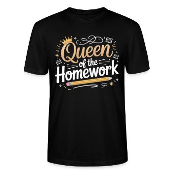 Homework Queen Shirt - Stanley/Stella CRAFTER Unisex Organic T-Shirt - black - Front - Alina (178cm) & Michal (187cm)