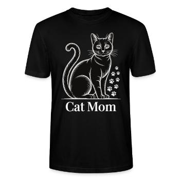 Für stolze Katzenmamas Pfotenliebe und Katzenblick - Stanley/Stella Unisex Bio-T-Shirt CRAFTER - Schwarz - Vorne - Alina (178cm) & Michal (187cm)