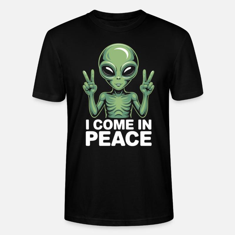 Alien mit Friedenszeichen - Stanley/Stella Unisex Bio-T-Shirt CRAFTER - Schwarz