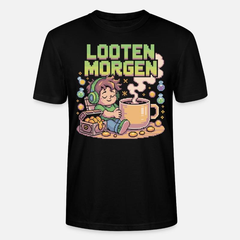 Pixel Kaffee und Loot - Stanley/Stella Unisex Bio-T-Shirt CRAFTER - Schwarz