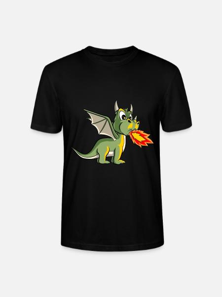 Lindo dragón escupe fuego Dragón de dibujos animados - Camiseta unisex ecológica CRAFTER de Stanley/Stella - negro