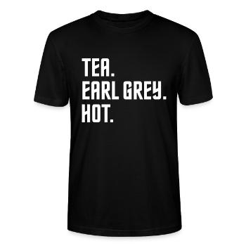 TEA EARL GREY HOT CAPTAIN MEME QUOTE FAN GIFT IDEA - Stanley/Stella Unisex Bio-T-Shirt CRAFTER - Schwarz - Vorne - Alina (178cm) & Michal (187cm)