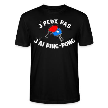 J'peux pas j'ai ping-pong. Humour ping pong - T-shirt bio CRAFTER Stanley Stella Unisexe - noir - Devant - Alina (178cm) & Michal (187cm)