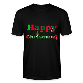 Happy Christmas, fröhliche Weihnachten - Stanley/Stella Unisex Bio-T-Shirt CRAFTER - Schwarz - Vorne - Alina (178cm) & Michal (187cm)