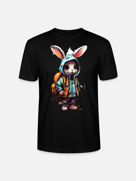 Cute Rabbit Cartoon - Stanley/Stella CRAFTER Unisex Organic T-Shirt - black