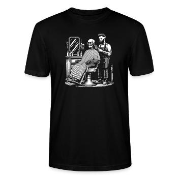 skeleton at the barber - Stanley/Stella CRAFTER Unisex Organic T-Shirt - black - Front - Alina (178cm) & Michal (187cm)
