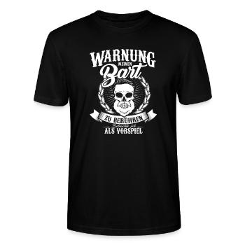 Vollbart Bart bärtig Bärte Warnung - Stanley/Stella Unisex Bio-T-Shirt CRAFTER - Schwarz - Vorne - Alina (178cm) & Michal (187cm)