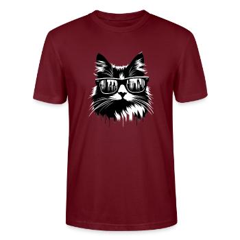 Cat Cool Sunglasses - Stanley/Stella CRAFTER Unisex Organic T-Shirt - burgundy - Front - Alina (178cm) & Michal (187cm)