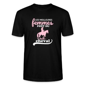 femme à cheval humour 1 - T-shirt bio CRAFTER Stanley Stella Unisexe - noir - Devant - Alina (178cm) & Michal (187cm)