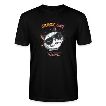 Angry Cartoon Cat with Angry Face - Stanley/Stella CRAFTER Unisex Organic T-Shirt - black - Front - Alina (178cm) & Michal (187cm)