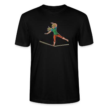 Weiblicher Slackliner - Slackline Liebhaber - Stanley/Stella Unisex Bio-T-Shirt CRAFTER - Schwarz - Vorne - Alina (178cm) & Michal (187cm)