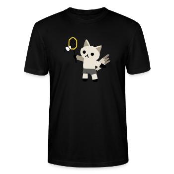 excited cat plays badminton - Stanley/Stella CRAFTER Unisex Organic T-Shirt - black - Front - Alina (178cm) & Michal (187cm)