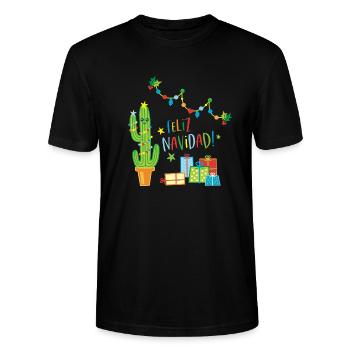 Feliz Navidad Cactus Christmas Sweater - Stanley/Stella CRAFTER Unisex Organic T-Shirt - black - Front - Alina (178cm) & Michal (187cm)