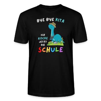 Dinosaurier Schulanfang Einschulung Schulstart - Stanley/Stella Unisex Bio-T-Shirt CRAFTER - Schwarz - Vorne - Alina (178cm) & Michal (187cm)