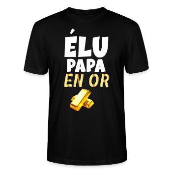 Papa lingots d'Or Humour Papa Précieux - T-shirt bio CRAFTER Stanley Stella Unisexe - noir - Devant - Alina (178cm) & Michal (187cm)