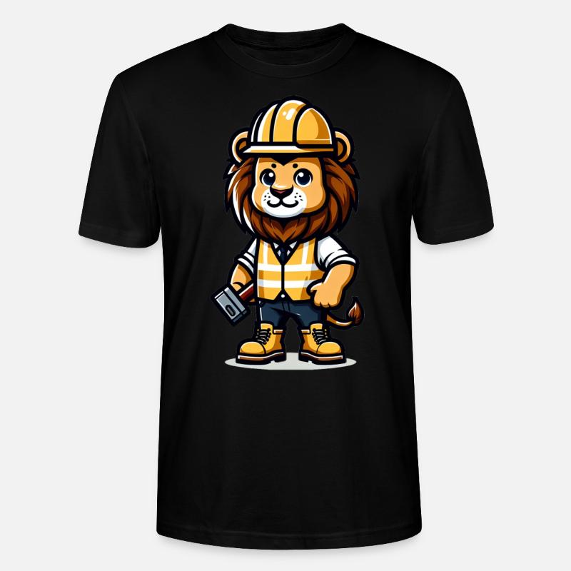 Cute Lion Construction Worker - Stanley/Stella Unisex Bio-T-Shirt CRAFTER - Schwarz