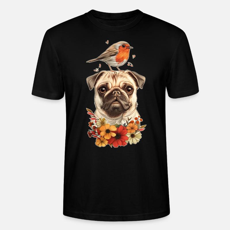 Mops mit Vogel - Stanley/Stella Unisex Bio-T-Shirt CRAFTER - Schwarz