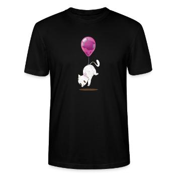 Cute white cat balloon T-shirt - Stanley/Stella CRAFTER Unisex Organic T-Shirt - black - Front - Alina (178cm) & Michal (187cm)