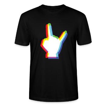 ROCK HAND glitch art RGB split - Stanley/Stella CRAFTER Unisex Organic T-Shirt - black - Front - Alina (178cm) & Michal (187cm)
