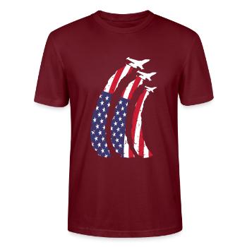 Airplanes American flag - Stanley/Stella CRAFTER Unisex Organic T-Shirt - burgundy - Front - Alina (178cm) & Michal (187cm)