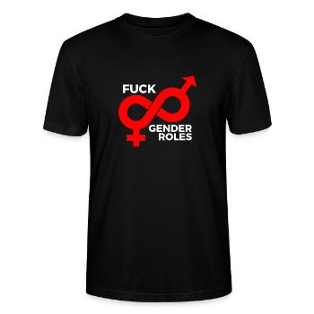 Stay Queer - Fuck Gender Roles - Stanley/Stella Unisex Bio-T-Shirt CRAFTER - Schwarz - Vorne - Alina (178cm) & Michal (187cm)