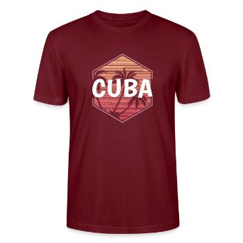 Cuba Beach Vacation Souvenir - Stanley/Stella CRAFTER Unisex Organic T-Shirt - burgundy - Front - Alina (178cm) & Michal (187cm)