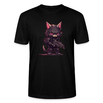 Cat Biker in the style of Post Apocalyptic - Stanley/Stella CRAFTER Unisex Organic T-Shirt - black - Front - Alina (178cm) & Michal (187cm)