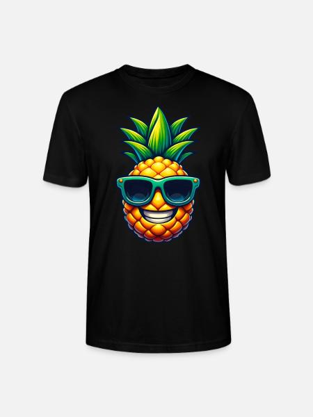 Cool Pineapple with Sunglasses Kawaii - Stanley/Stella CRAFTER Unisex Organic T-Shirt - black
