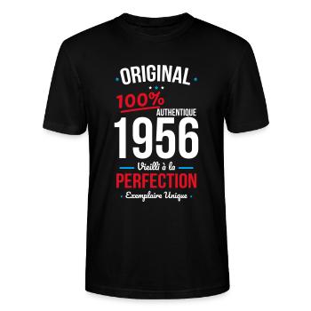 1956 – Original – Exemplaire unique - T-shirt bio CRAFTER Stanley Stella Unisexe - noir - Devant - Alina (178cm) & Michal (187cm)