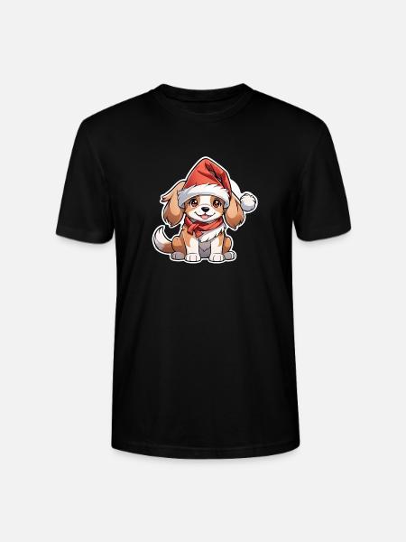 Dog with Christmas Hat - Stanley/Stella CRAFTER Unisex Organic T-Shirt - black