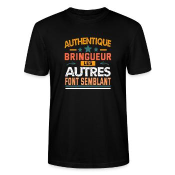 authentique bringueur - T-shirt bio CRAFTER Stanley Stella Unisexe - noir - Devant - Alina (178cm) & Michal (187cm)