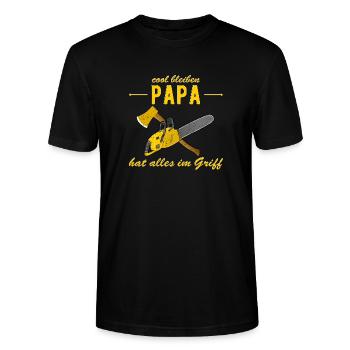 Papa hat alles im Griff - Kettensäge - Vatertag - Stanley/Stella Unisex Bio-T-Shirt CRAFTER - Schwarz - Vorne - Alina (178cm) & Michal (187cm)