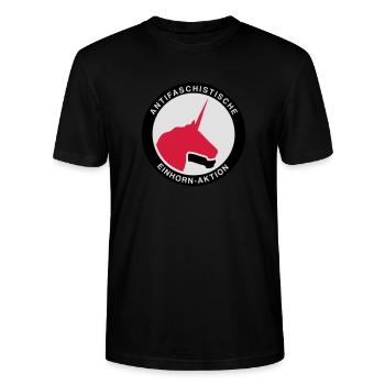 Antifaschistische Einhorn-Aktion - Stanley/Stella Unisex Bio-T-Shirt CRAFTER - Schwarz - Vorne - Alina (178cm) & Michal (187cm)