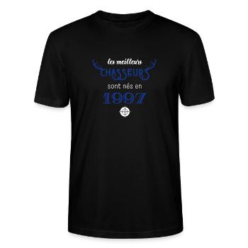 Anniversaire chasseur 1997 - T-shirt bio CRAFTER Stanley Stella Unisexe - noir - Devant - Alina (178cm) & Michal (187cm)